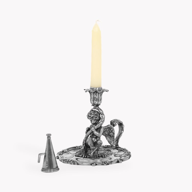 Silver William IV Cherub Design Chamber Stick Hallmarked London_4
