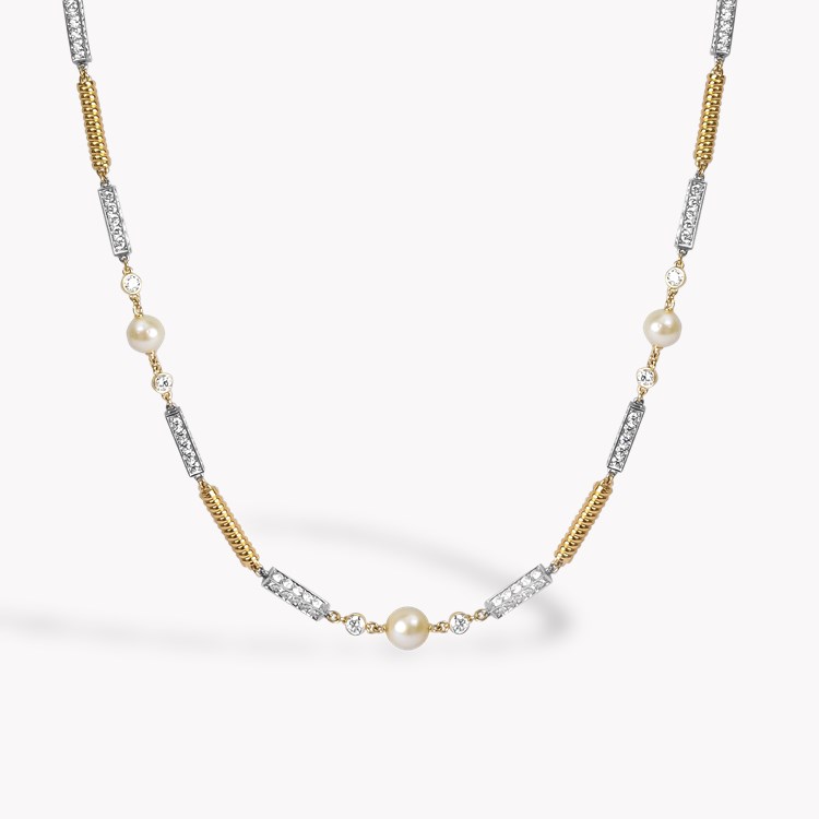 Diamond, Pearl, Platinum and Gold Fancy Link 63cm Necklace Brilliant cut, Claw set_2