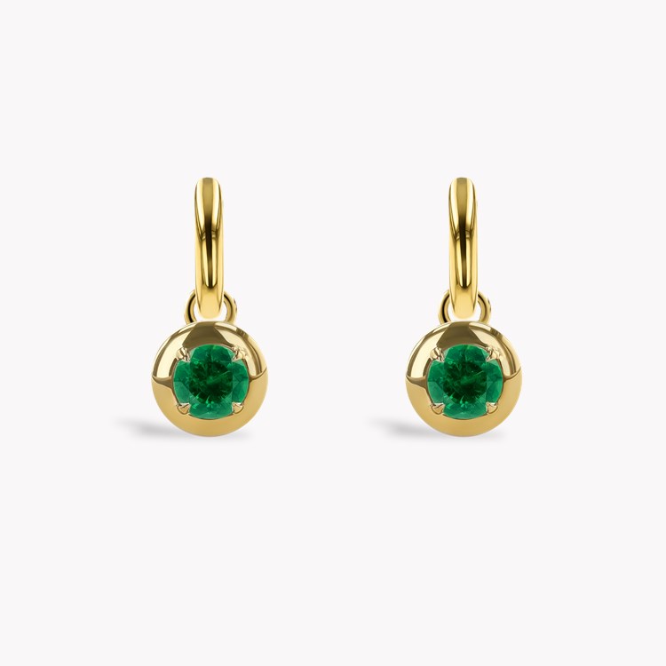 Skimming Stone 0.99ct Emerald Drop Hoop Earrings Brilliant cut, Claw set_2