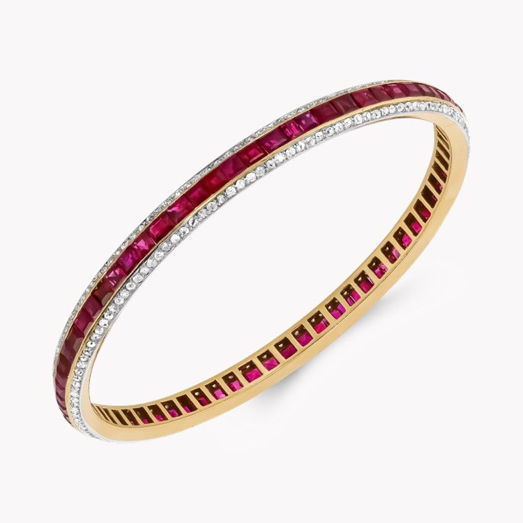 Victorian Calibre Cut Ruby and Diamond Bangle Calibre Cut, Channel Set_2