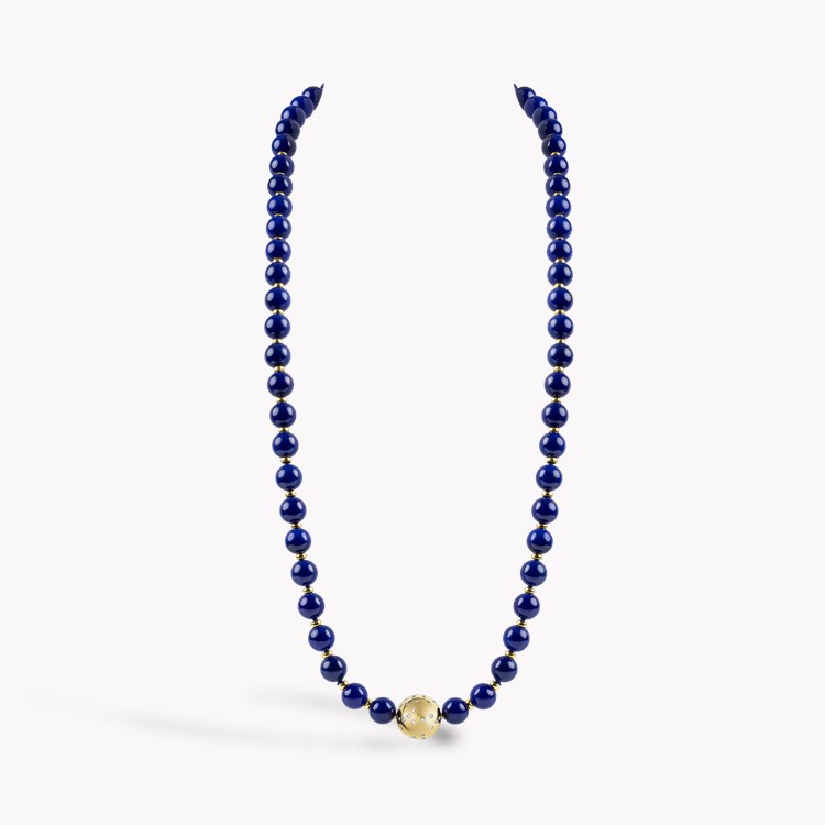 Convertible Lapis Lazuli Bead and Brilliant Cut Diamond Necklace   in 18ct Yellow Gold