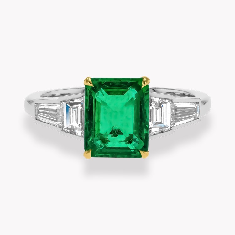 Octagonal Cut 1.66ct Colombian Emerald and Diamond Ring Octagonal & Trapeze Cut, Claw Set_2