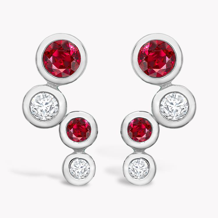 Bubbles Diamond and Ruby Earrings 1.10CT in White   Gold Brilliant Cut, Rubover Set_2