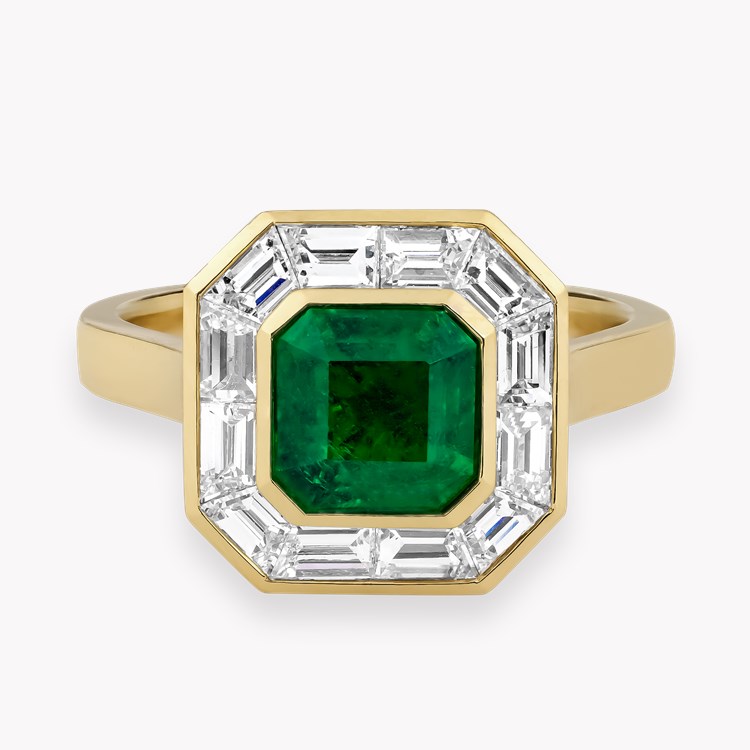 Octagonal Cut 1.50ct Emerald and Diamond Ring Octagonal & Trapezoid Cut, Rubover Set_2