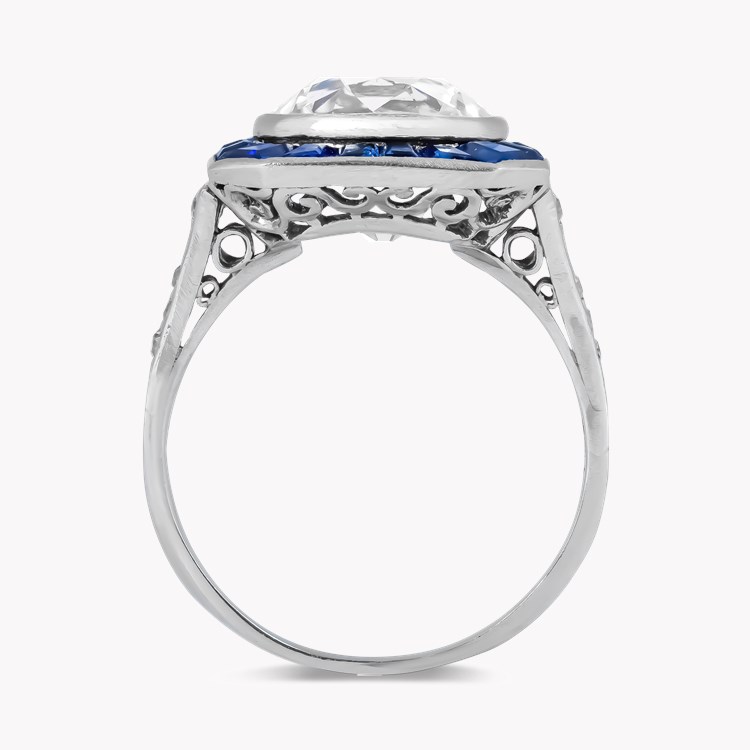Art Deco Old Cut 3.30ct Diamond and Sapphire Target Ring Old European Cut, Rubover Set_3