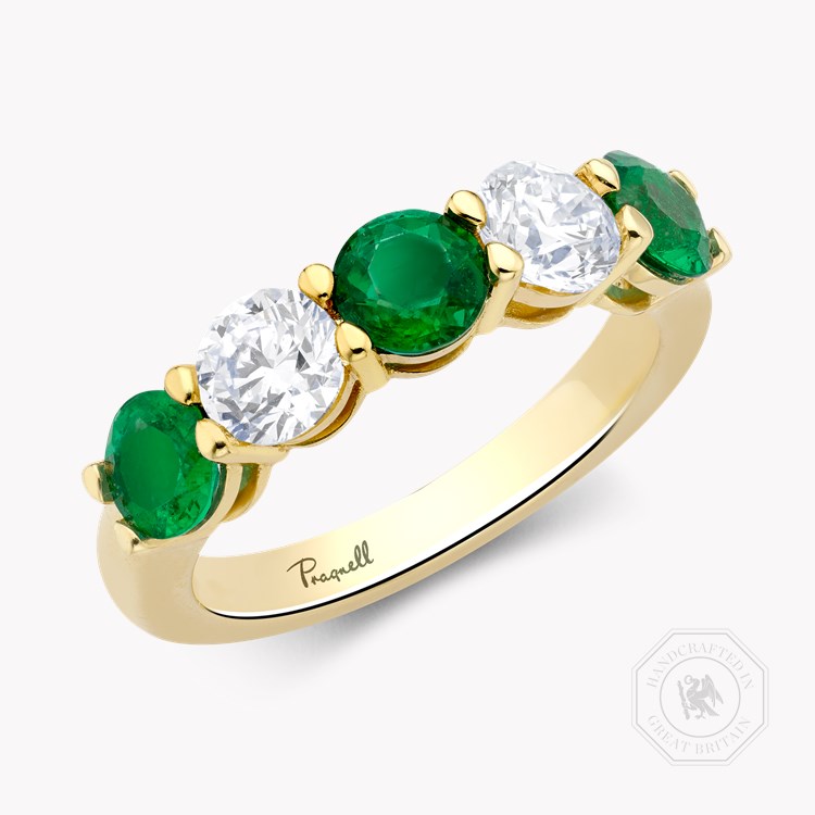Five Stone Emerald and Diamond Ring Round & Brilliant Cut, Claw Set_1