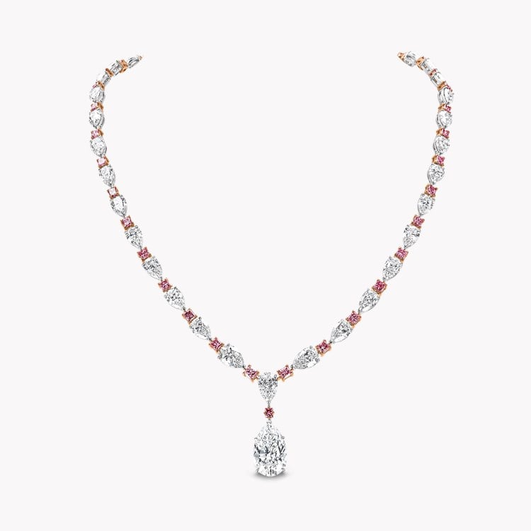 Masterpiece Pear Shaped Diamond and Fancy Intense Pink Diamond Necklace   in Platinum & 18ct Rose Gold