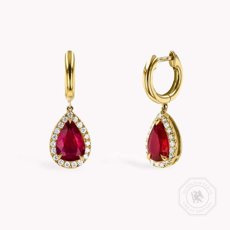 Pear Shaped 2.50ct Ruby and Diamond Drop Earrings Pear Shaped, Claw Set_1
