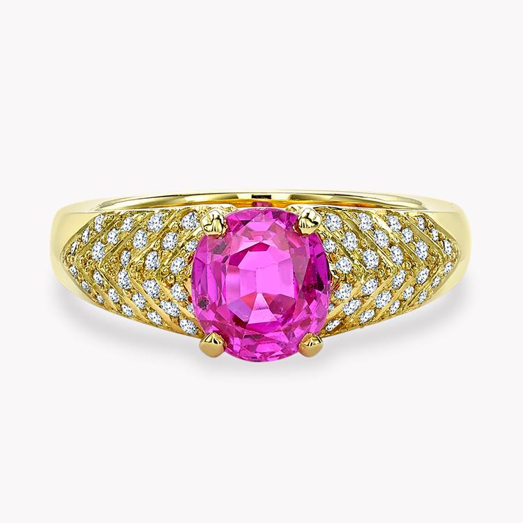 Burmese Cushion Cut Pink Sapphire Ring 2.10CT in Yellow Gold Solitaire Ring with Diamond Shoulders_1