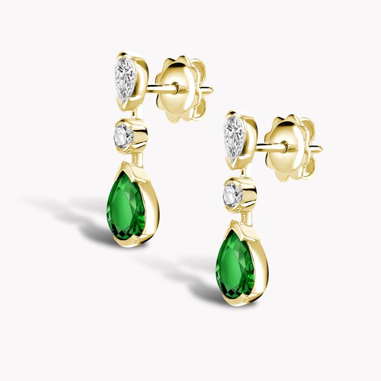 Pear Shape Emerald Drop Earrings 1.95CT in 18CT Yellow Gold Rubover Set with Pear and Brilliant Diamonds_2