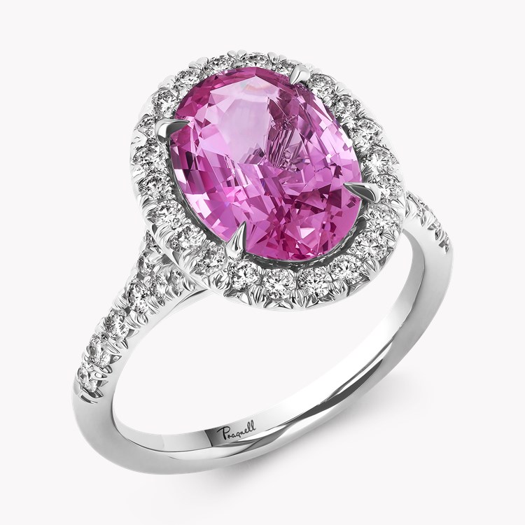 Madagascan Pink Sapphire and Diamond Cluster Ring Oval Cut, Claw Set_1