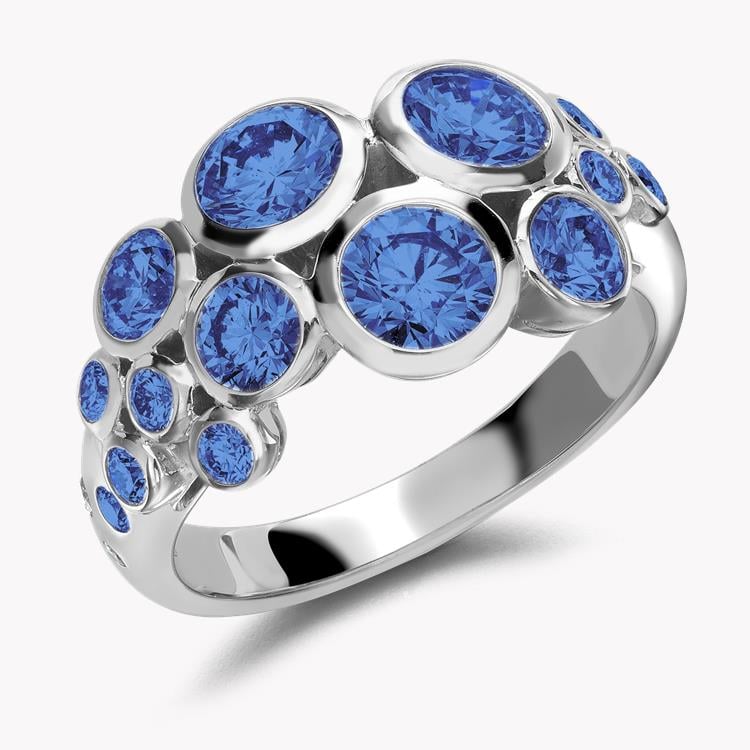 Bubbles Blue Sapphire Cocktail Ring 2.82CT in White Gold Brilliant Cut, Rubover Set_1