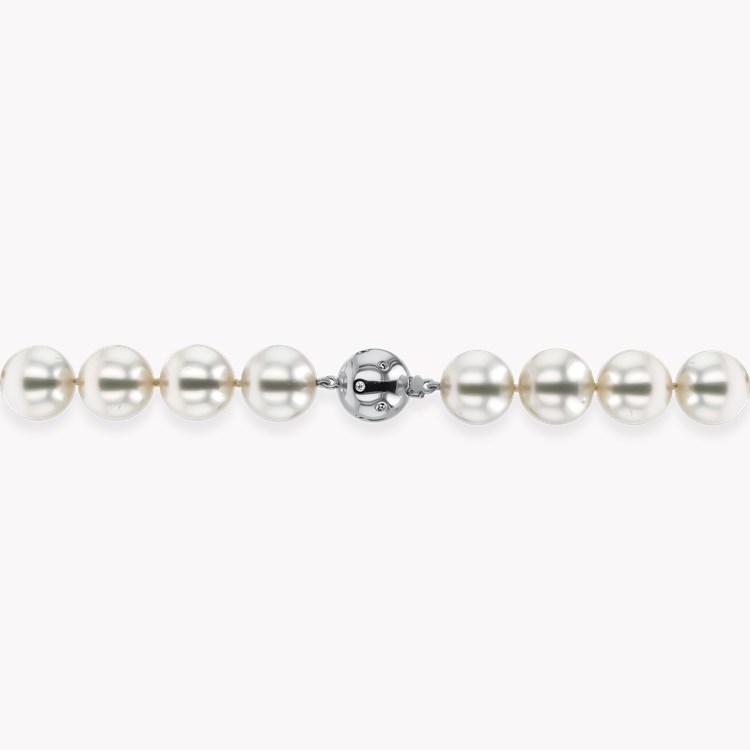 South Sea Pearl Necklace Brilliant cut Diamond Rubover Set Twist Ball Clasp_3