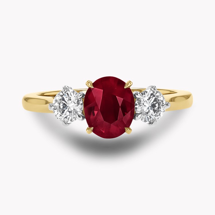 Oval Cut 1.28ct Ruby and Diamond Three Stone Ring Oval Cut, Claw Set_2