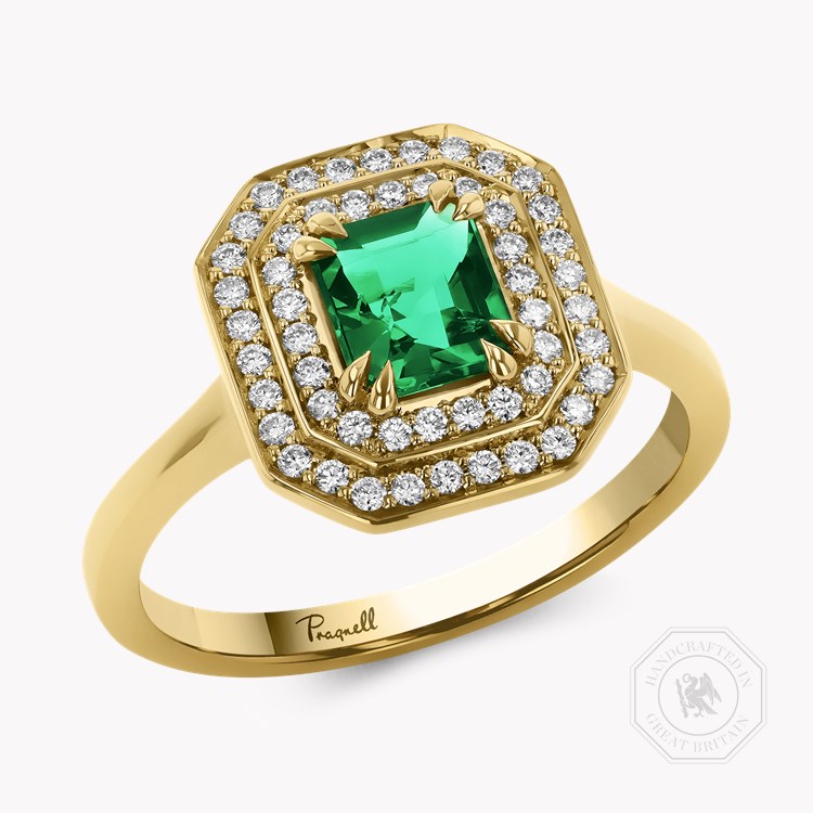 0.69ct Emerald and Diamond Double Halo Cluster Ring Emerald & Brilliant Cut, Claw Set_1