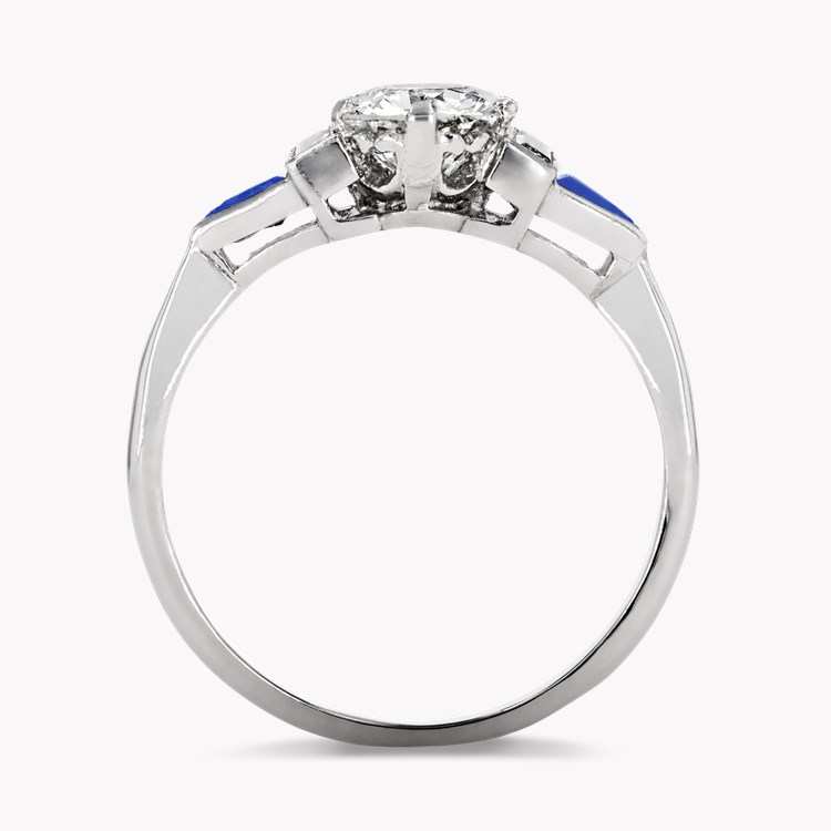 Art Deco 1.00ct Sapphire and Diamond Five Stone Ring Old European Cut, Claw Set_3