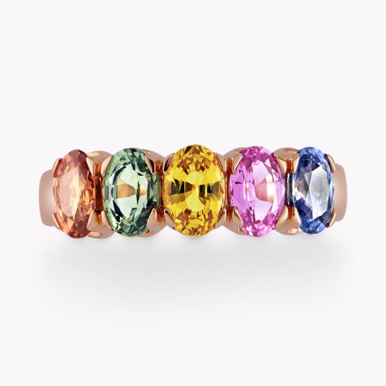Rainbow Fancy Sapphire Five-Stone Ring 3.08CT in Rose Gold Oval Cut, Claw Set_2