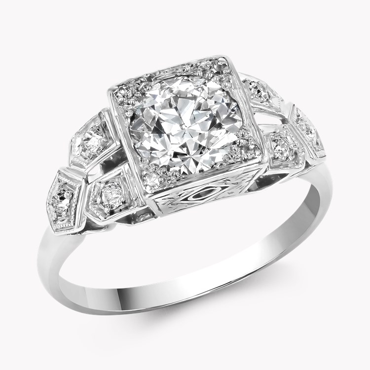 Art Deco Inspired 1.25ct Diamond Cluster Ring Brilliant Cut, Millegrain Set_1