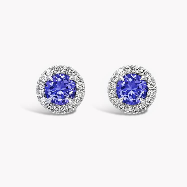Brilliant Tanzanite Stud Earrings 1.36CT in 18CT White Gold Cluster Earrings with Diamond Halo_1