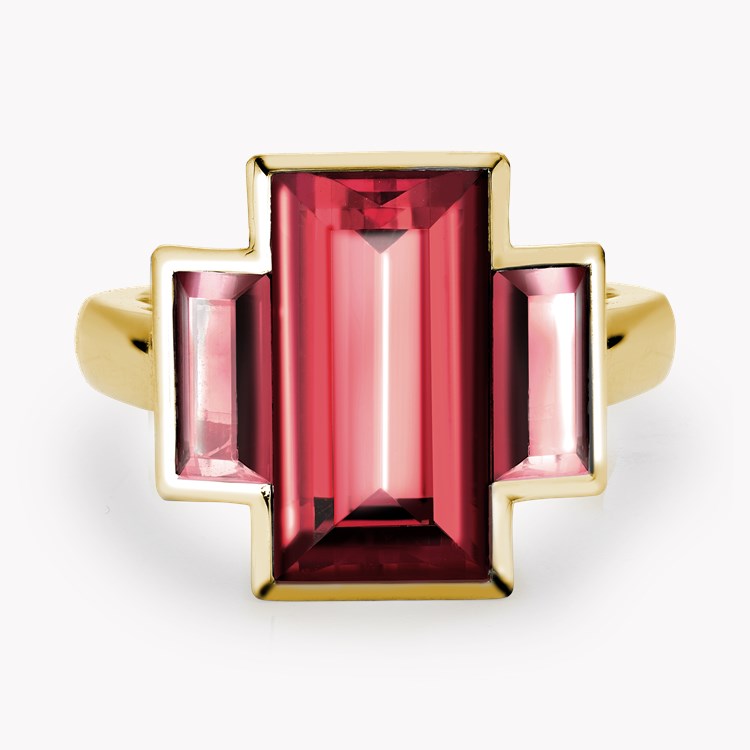 Kingdom Red Tourmaline Ring Baguette Cut, Rubover Set_2