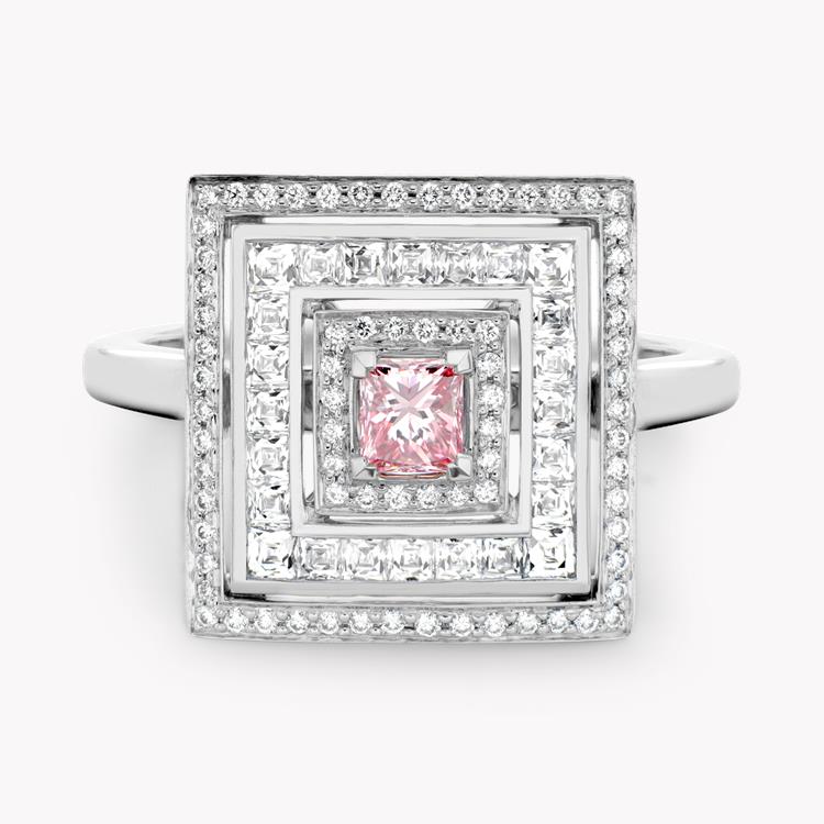 Masterpiece Fancy Intense Pink Diamond Ripple Ring  0.21ct in Platinum Four Claw set Princess cut Diamond with Three Row Square Surround comprising of 0.64ct French and Brilliant cut Diamonds_2