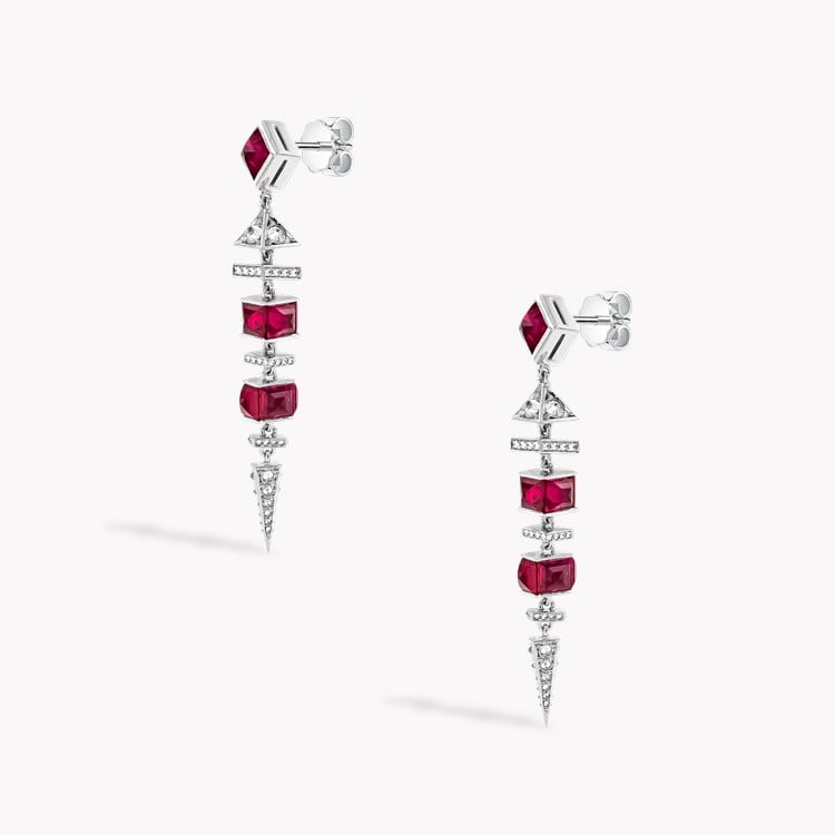 Carré Cut 7.85ct Ruby and Diamond Drop Earrings Carré & Brilliant Cut, Rubover Set_2