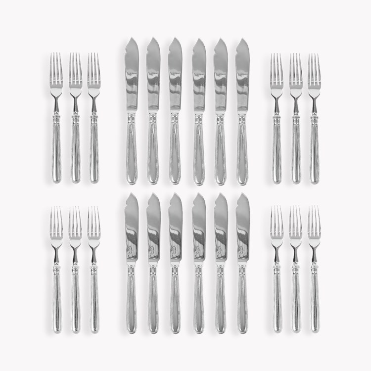 Silver Elizabeth II Bead Pattern Fish Knives and Forks for Twelve _4