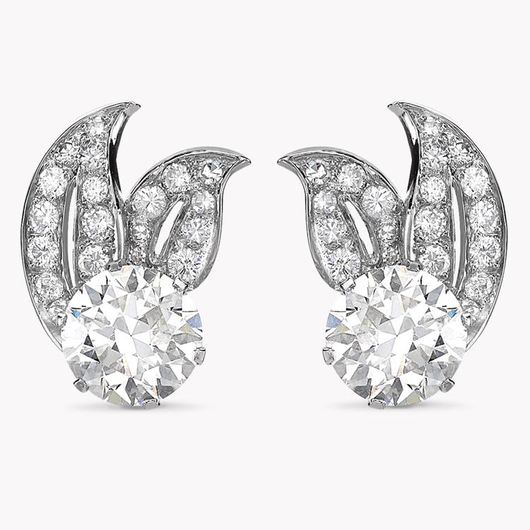 Art Deco Diamond Ear Studs 4.56CT in Platinum Brilliant Cut Diamond Leaf Motif Earrings_1
