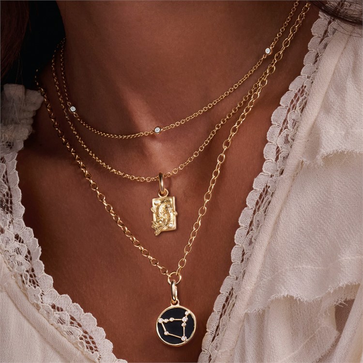 Zodiac Diamond Pisces Pendant Charm Brilliant Cut, Rubover Set_10