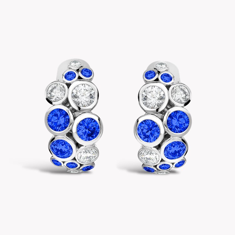 Bubbles Blue Sapphire and Diamond Half-Hoop Earrings Brilliant Cut. Rubover Set_2