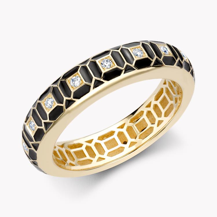 Revival Black Enamel and Diamond Ring  0.17ct in Yellow Gold Brilliant cut, Claw set_1