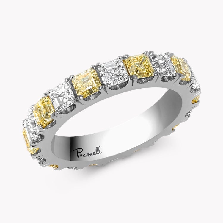 Yellow and White Asscher Cut Diamond Full Eternity Ring Asscher Cut, Claw Set_1
