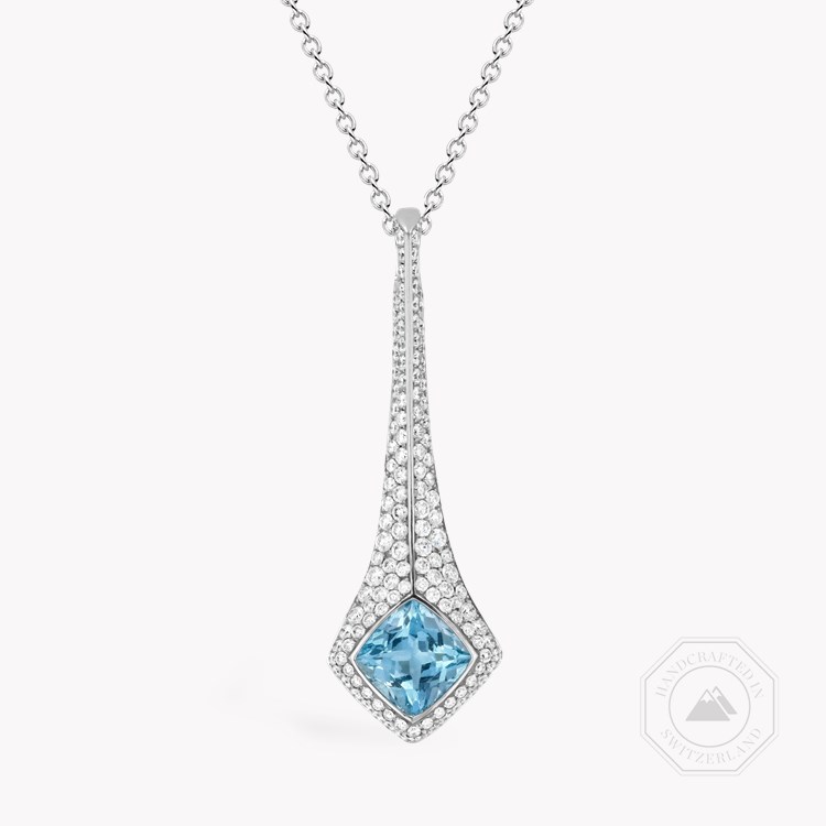 Cushion Cut 1.86ct Aquamarine and Diamond Pendant Cushion Modern Cut, Rubover Set_1