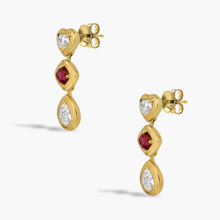 Skimming Stone 1.10ct Ruby and Diamond Drop Earrings Cushion Cut, Heart Shape & Pear Shape,  Claw Set_2