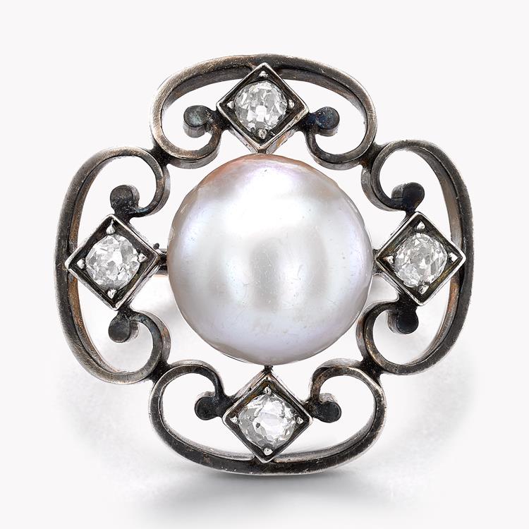 Belle Époque Natural Pearl Ring 3.95CT in Rose & White Gold Natural Pearl Cluster Ring, with Diamond Surround_2