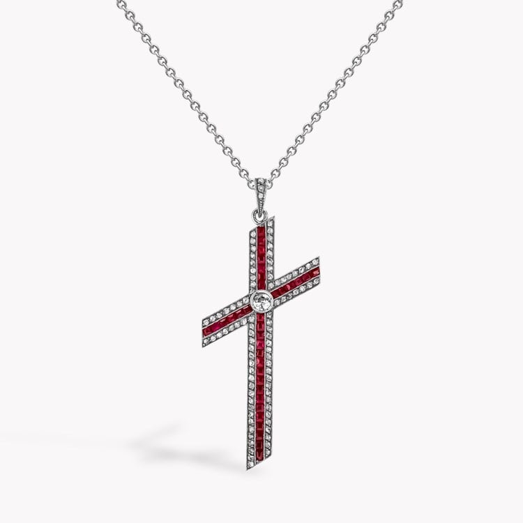 Edwardian Ruby Cross Pendant Old Cut, Millegrain Set_1