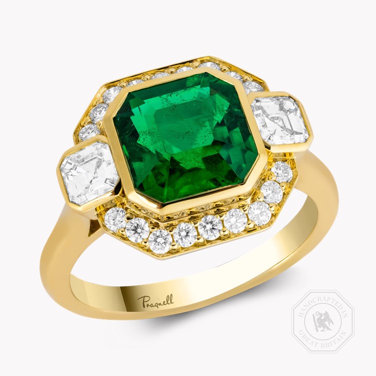 Octagonal Cut 2.37ct Zambian Emerald and Diamond Ring   in 18ct Yellow Gold