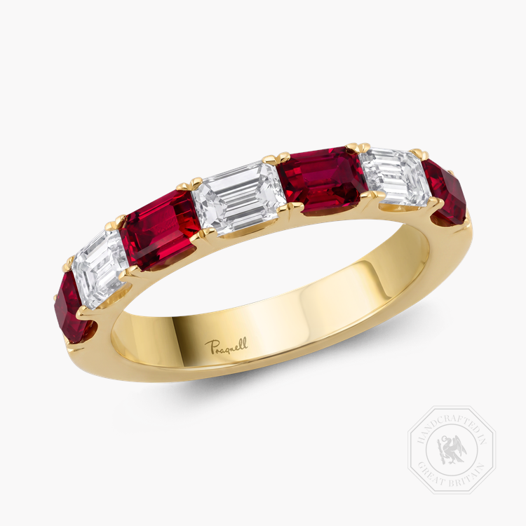 Emerald Cut 1.40ct Ruby and Diamond Half Eternity Ring Emerald Cut, Claw Set_1