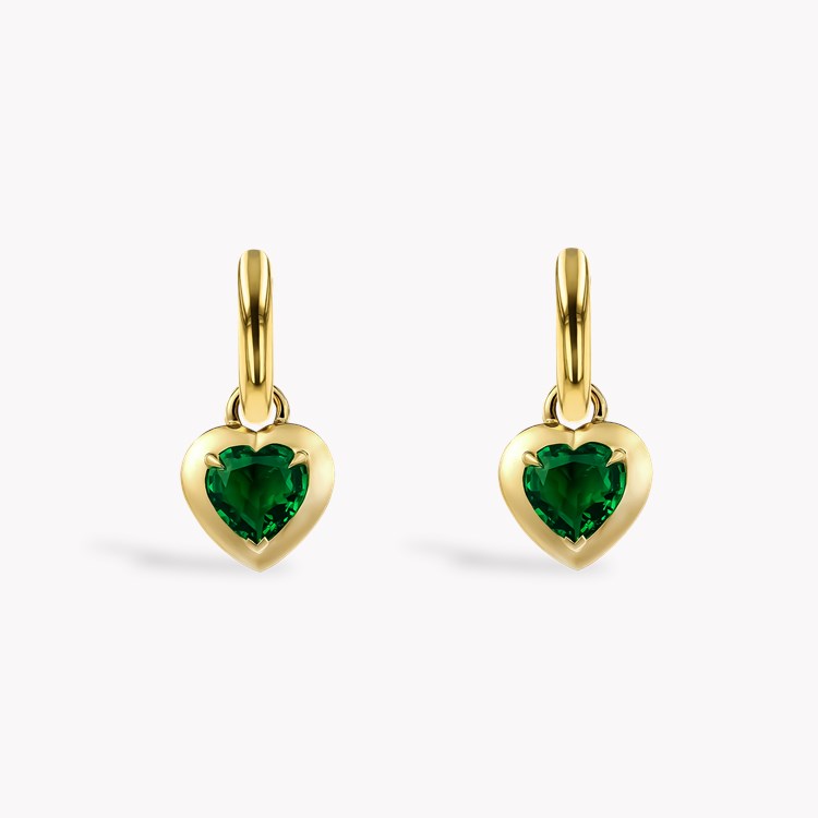 Skimming Stone Heart Shaped 1.38ct Emerald Drop Earrings Heart Shape, Claw Set_2