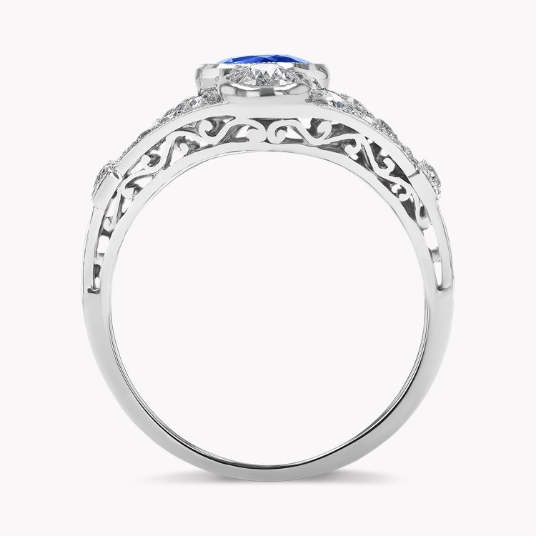 Edwardian Sapphire and Diamond Cluster Ring Old European Cut, Rubover Set_3