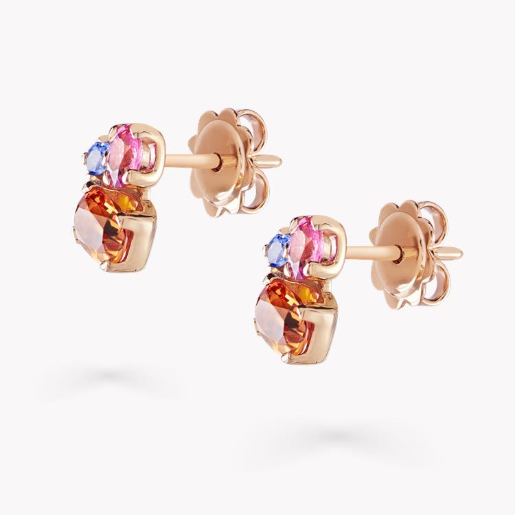 Rainbow Fancy Sapphire Three-Stone Earrings 1.90CT in Rose Gold Oval Cut, Claw Set_2