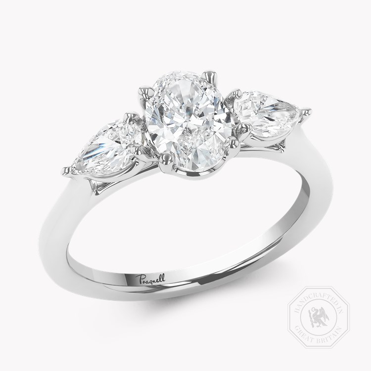 Oval and Pearshaped Three Stone Diamond Ring   1.28ct in Platinum
