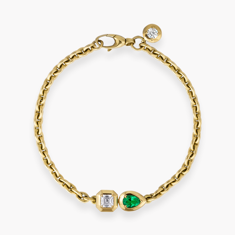 Skimming Stone Diamond and Emerald Toi et Moi Chain Bracelet Asscher & Pear Shaped Cut, Claw Set_2