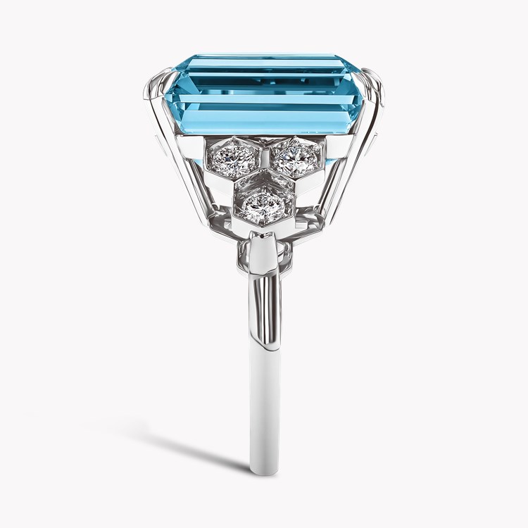 Lukusuzi Aquamarine and Diamond Ring Emerald Cut, Claw Set_4
