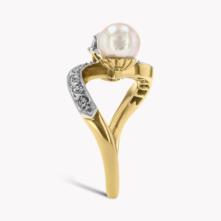 Edwardian Cushion Cut Diamond and Pearl Toi et Moi Ring Cushion Antique Cut, Claw Set_4