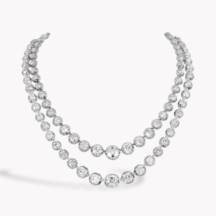 Victorian Two-Row Old Mine Cut 69.00ct Diamond Rivière Necklace Old Mine Cut, Cut-Down Set_1