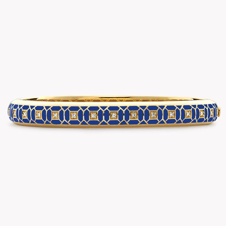 Revival Royal Blue Enamel and Diamond Bangle  0.30ct in Yellow Gold Brilliant Cut, Pave Set_1