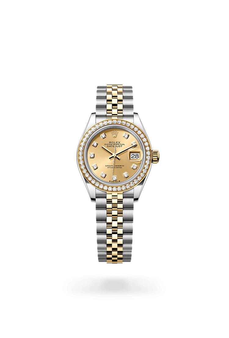 Lady-Datejust, Oyster, 28 mm, Oystersteel, yellow gold and diamonds