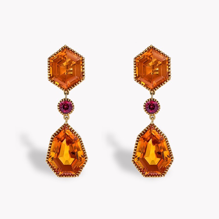 Hexagonal Cut 26.81ct Verdura Citrine and Garnet Byzantine Drop Earrings Hexagonal & Brilliant Cut, Millegrain Set_1