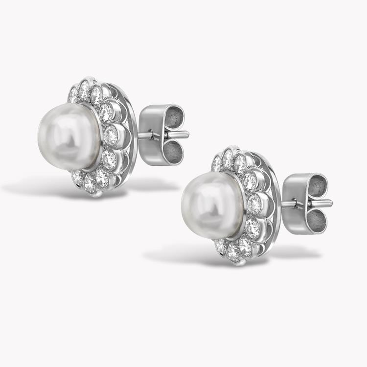 Contemporary Natural Pearl Ear Studs 7MM in Platinum Natural Pearl Studs, with Diamond Surrounds_2